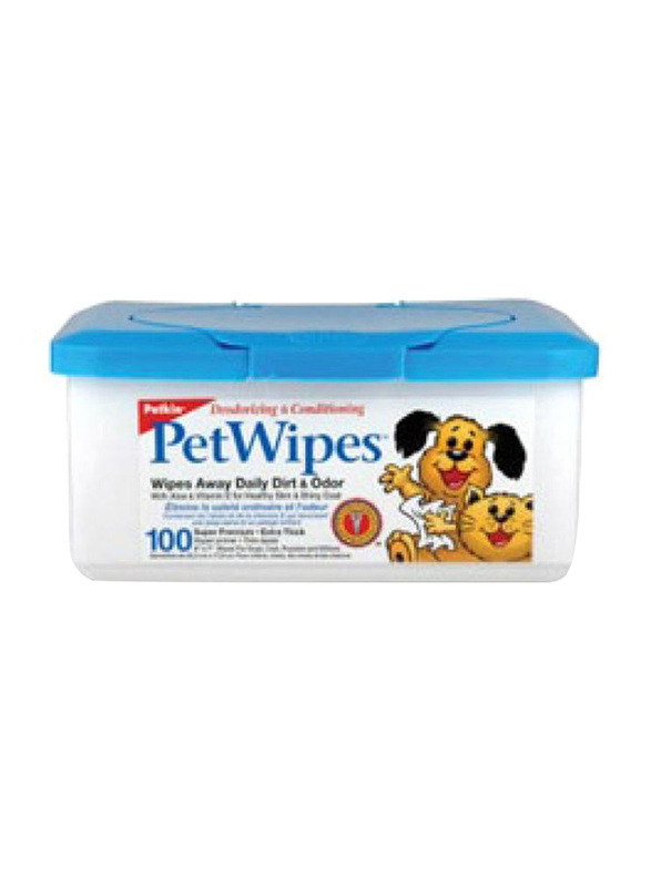 Petkin Pet Wipes for Cats and Dogs, 100 Pieces, White