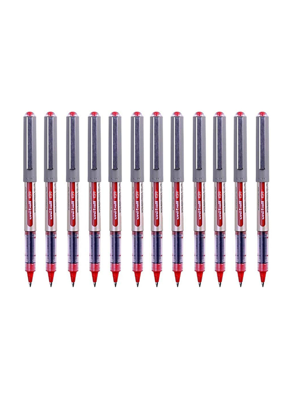 يوني بول مجموعة أقلام حبر سائل آي فاين من 12 قطعة، Ub-157، أحمر