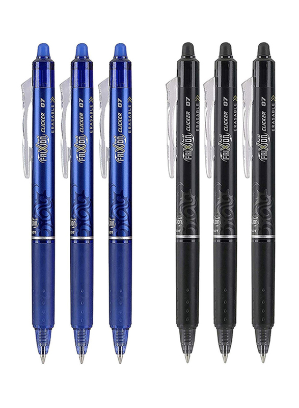 بايلوت مجموعة أقلام جل قابلة للمسح فريكسيون كليكر من 12 قطعة، نقطة رفيعة، 0.7 ملم، أسود/ أزرق