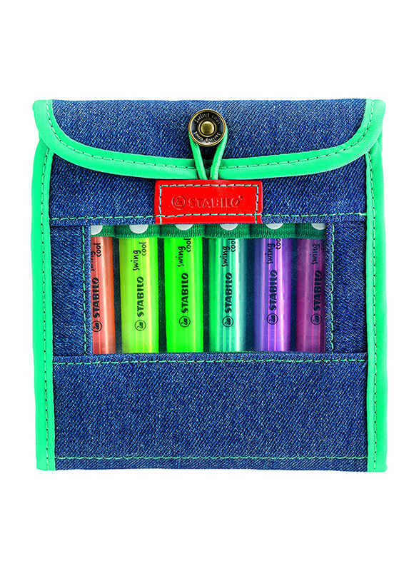 Stabilo 6-Piece Swing Cool Limited Edition Jeans Highlighter Set, 1mm/4mm, Multicolor
