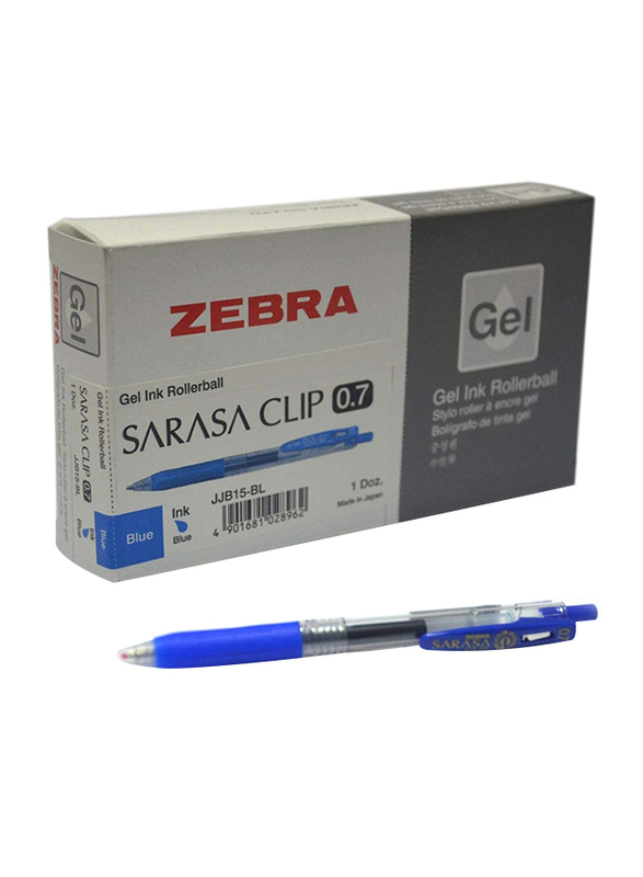 Zebra 12-Piece Sarasa Clip Gel Ink Rollerball Pen Set, 0.7mm, Blue