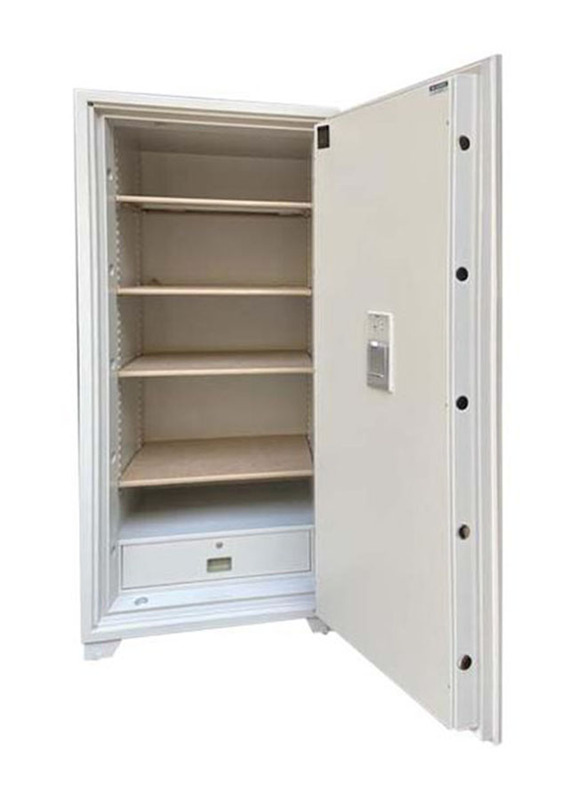 Eiko 4 Shelf 1 Drawer Yet Fire Resistant Safe with Digital and 1 Button Key Lock, 705, White