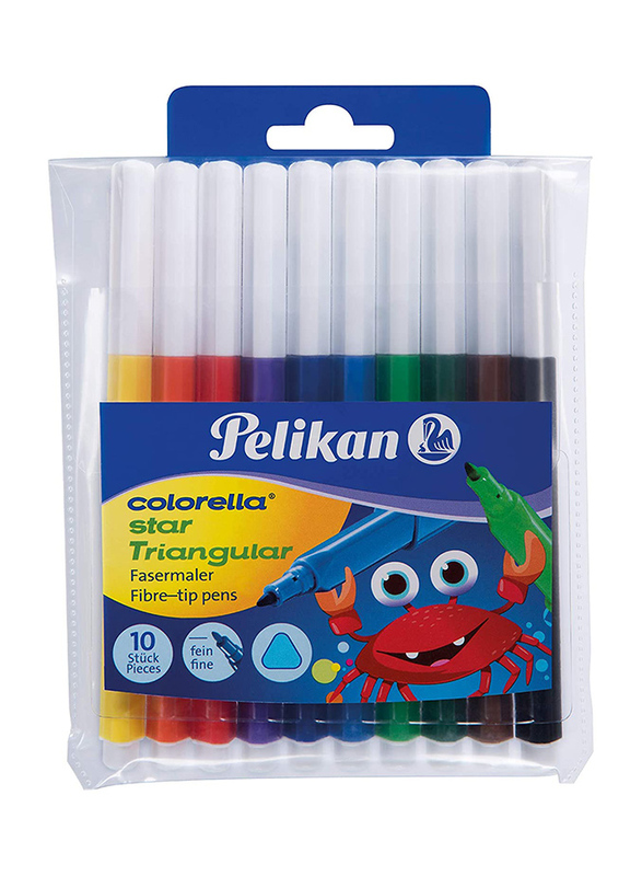 بيليكان قلم رسم كولوريلا ستار برأس مثلث من الألياف، 10 قطع، ألوان متعددة