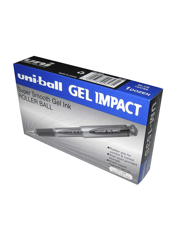 Uniball 12-Piece Signo Impact Gel Rollerball Pens with Rubber Grip, 1.0mm, Blue