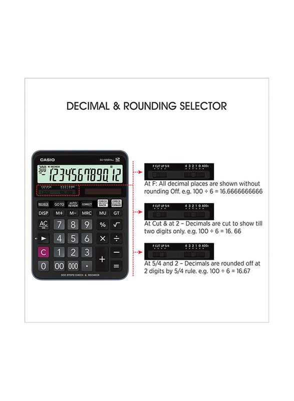 Casio Plus Basic Calculator, DJ-120D, Black