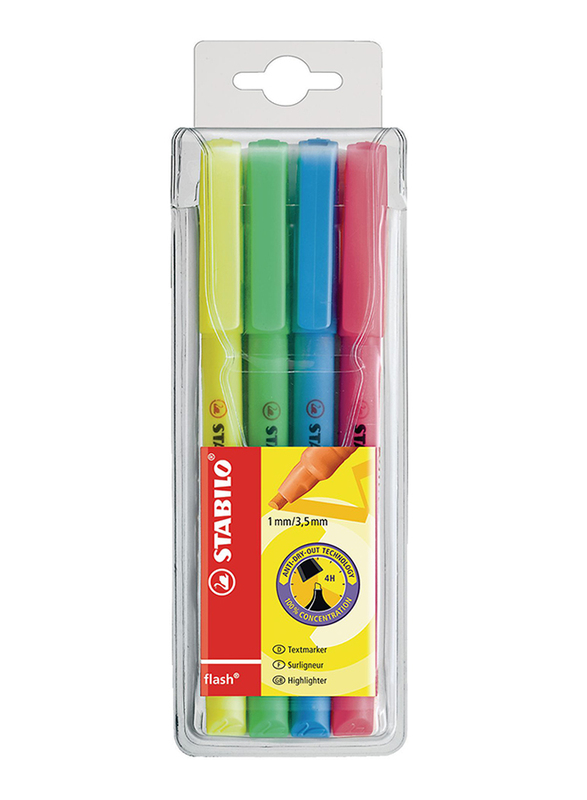 Stabilo 4-Piece Flash Highlighter Set, 1mm/3.5mm, Multicolor