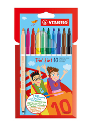 ستابيلو مجموعة أقلام رسم تريو 2 في 1، 10 قطع، ألوان متنوعة