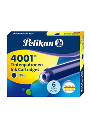 Pelikan 6-Piece TP/6 Ink Cartridges Set for Fountain Pens, 0.8ml, 4001, Royal Blue