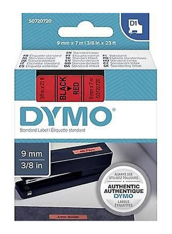 

Dymo D1 Tape, 9mm x 7m, 40917, Black/Red