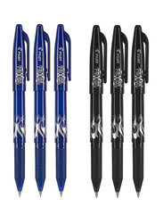 بايلوت أقلام فريكسيون أقلام جل ذات نقاط رفيعة قابلة للمسح 6 قطع، 0.7 مم، أسود/ أزرق