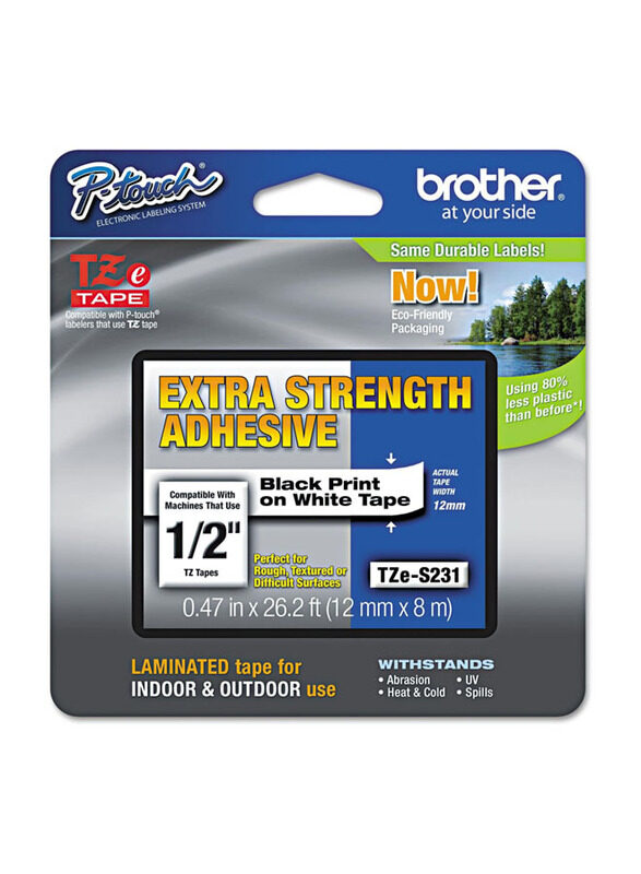 

Brother TZE-S231 P-Touch Label Tape, 12mm x 8m, Black/White