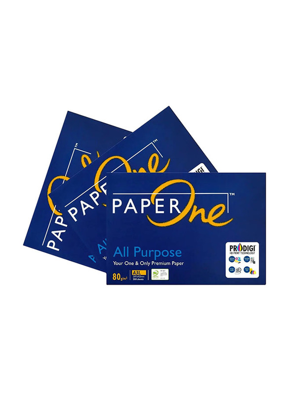 PaperOne All Purpose Copy Paper, 80 GSM, A3 Size, 5 x 500 Sheets, White