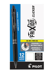 Pilot 12-Piece Frixion Clicker Erasable Gel Ink Retractable Pen Set, 7mm, 31450, Black