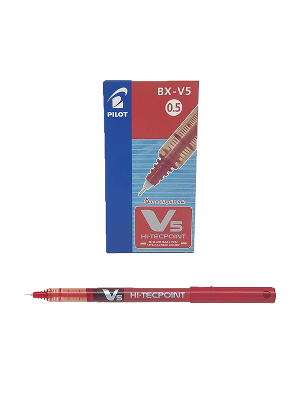 بايلوت مجموعة أقلام V5 من 12 قطعة، أحمر