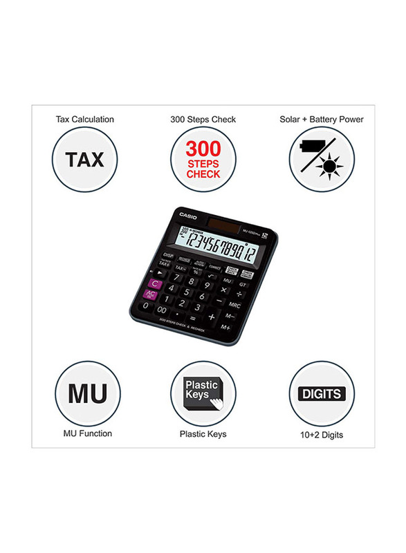 Casio Plus Basic Calculator, MJ-120D, Black