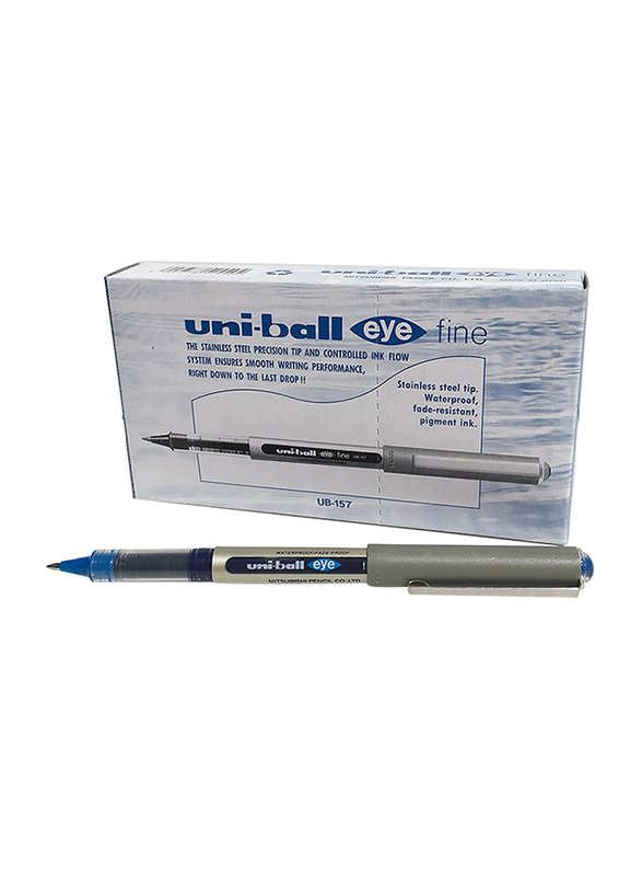 يوني بول مجموعة أقلام حبر جاف آي فاين من 12 قطعة، 0.7 مم، UB-157، أزرق فاتح