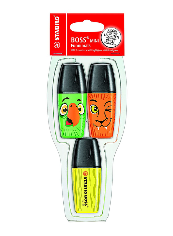 Stabilo 3-Piece Boss Mini Funnimals Highlighter Pen Set, Multicolour