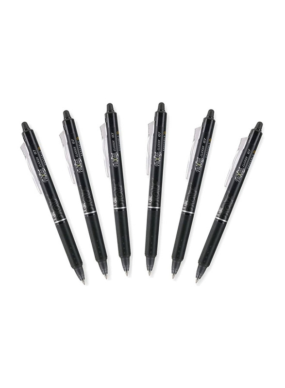 Pilot 6-Piece FriXion Clicker Erasable Fine Gel Pen Set, 0.7mm, Black