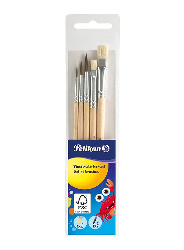 Pelikan Starter Paint Brush Set, 5 Pieces, 718163, White/Silver