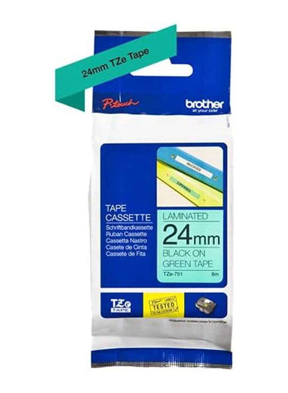 

Brother TZE-751 Laminated Tape, 24mm, Black/Green