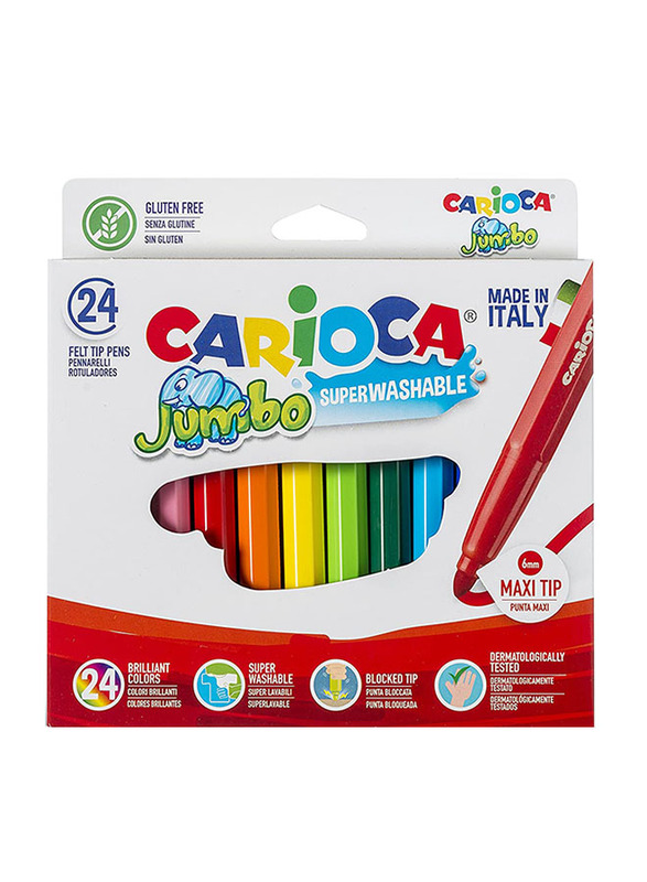 كاريوكا مجموعة أقلام تحديد رأس لباد قابلة للغسل، 24 قطعة، عدة ألوان