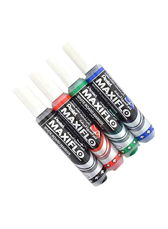 Pentel 4-Piece Maxiflo Whiteboard Marker with Chisel Tip, Multicolour