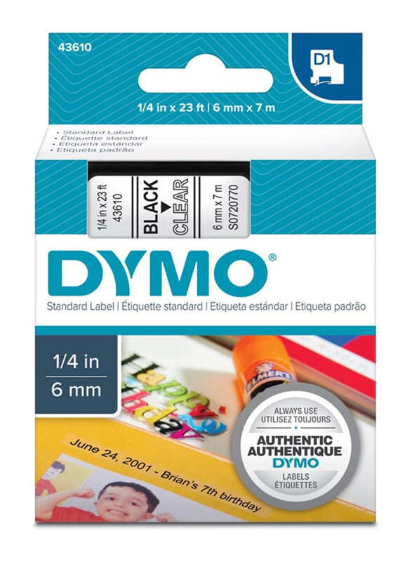 

Dymo D1 Tape, 6mm x 7m, 43610, Black/Clear