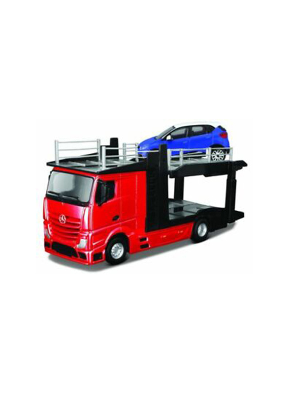 Bburago Street Fire Mercedes-Benz Actros Carrier, With 1 Car, 1:43 Scale,  Red, Ages 1+