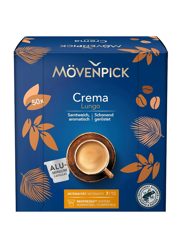 Movenpick Crema Lungo Nespresso Compatible Aluminum Capsules Intensity 7/10, 50 Capsules, 275g