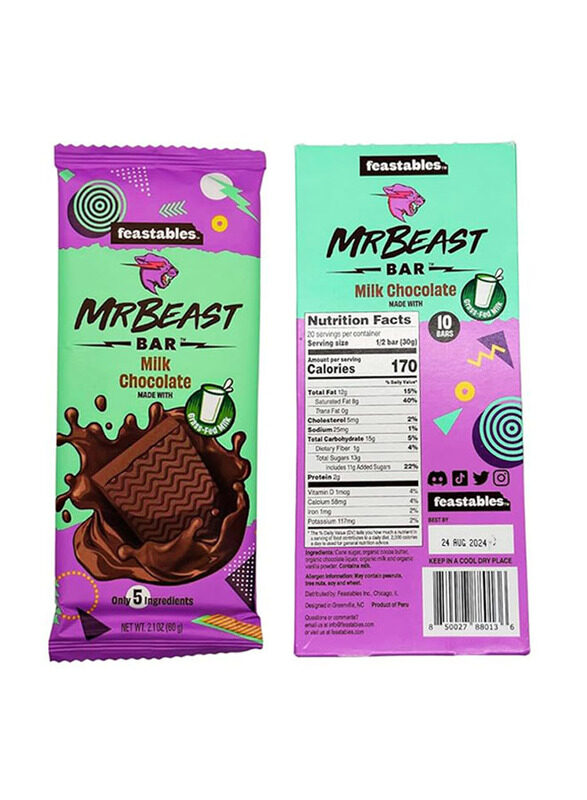 

Feastables MrBeast Milk Chocolate Bar, 60g