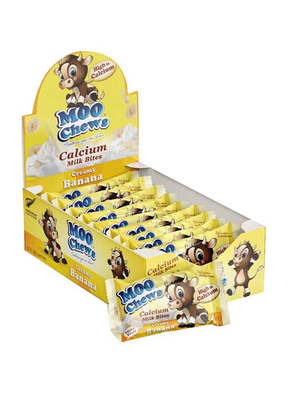 

Moo Chews Banana Flavour Calcium Milk Bites, 12 Pack x 18g