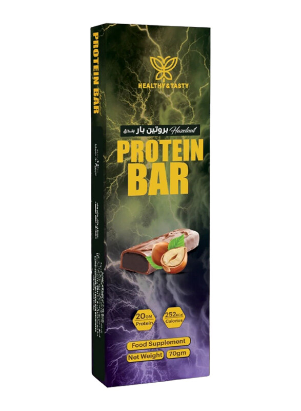 

Healthy & Tasty Soy Protein Free Non-GMO Food Supplement Protein Bar, 20g Protein, 252 kcal, 12 x 70g, Hazelnut