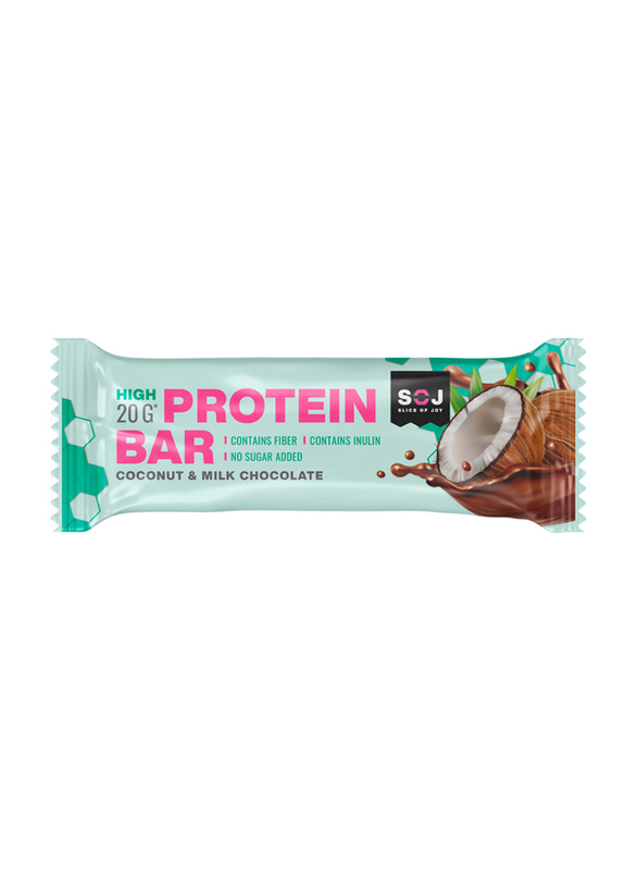 SOJ Milk Chocolate High Protein Bar, 50gm, Coconut