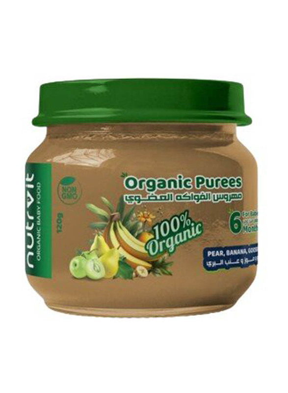 Organic Purees No added Sugar Pear, Banana, Gooseberry Puree, 6 Months, 120g