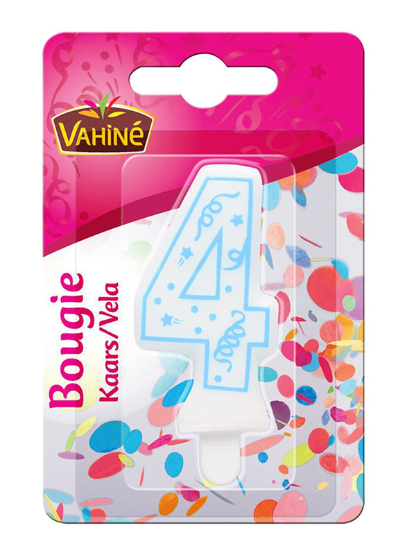 

Vahine Number 4 Birthday Candle, 30gm, White/Blue