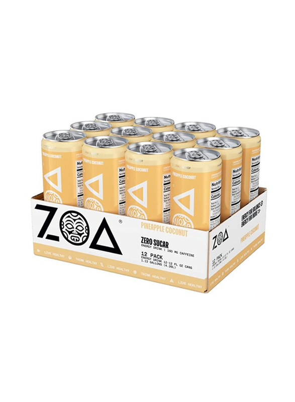 

Zoa Zero Sugar Pineapple Coconut Energy Drinks, 12 x 12oz