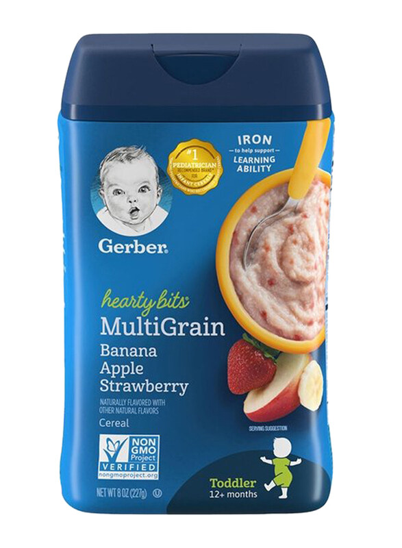 

Gerber Hearty Bits Multi Grain Cereal Toddler, 12+ Months, Banana, Apple, Strawberry, 227g