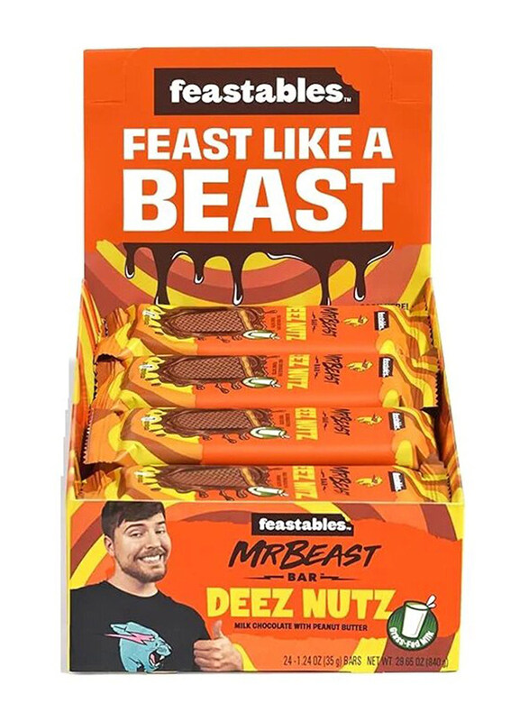 

MrBeast Feastables Deez Nutz Peanut Butter Milk Chocolate Bar, 24 x 35g