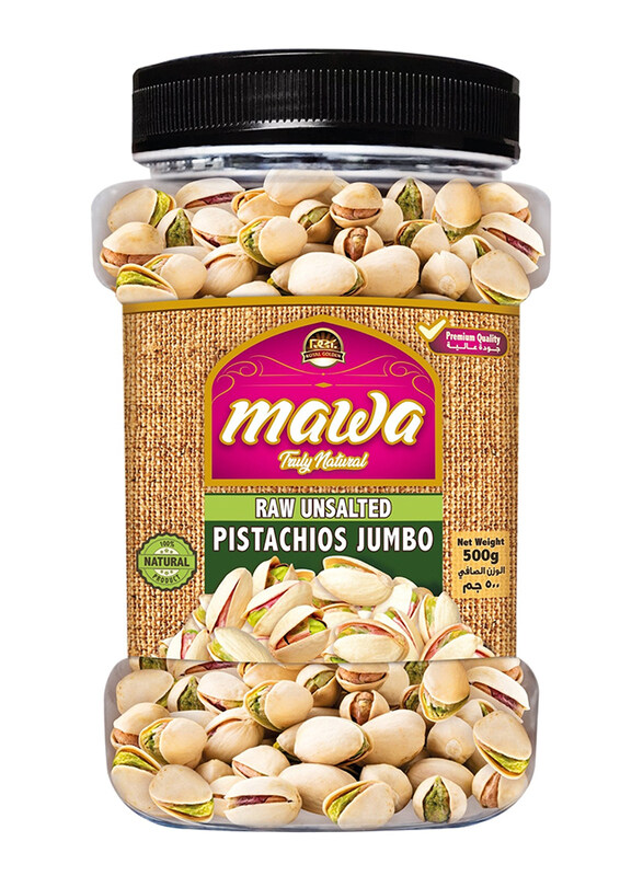 

Mawa Raw Unsalted Pistachios Jumbo Plastic Jar, 500g