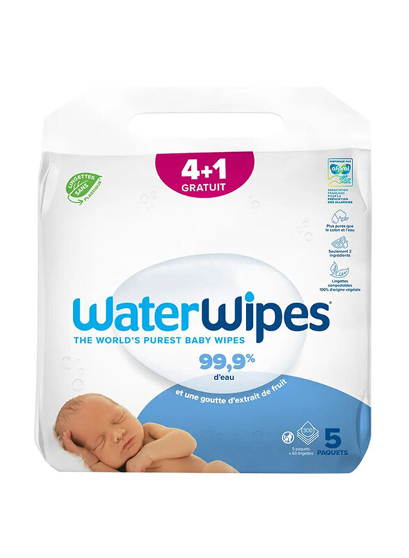 

Waterwipes Baby Wipes, 4 x 60 Wipes + 60 Free Wipes, White