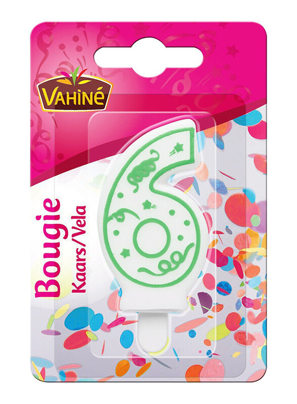 

Vahine Number 6 Birthday Candle, 30gm, White/Green