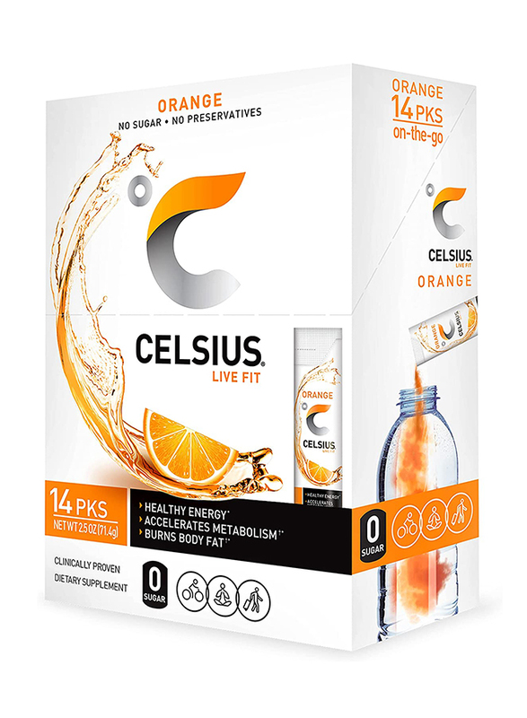 Celsius Zero Sugar Orange On-the-Go Powder Sticks, 14 Sticks