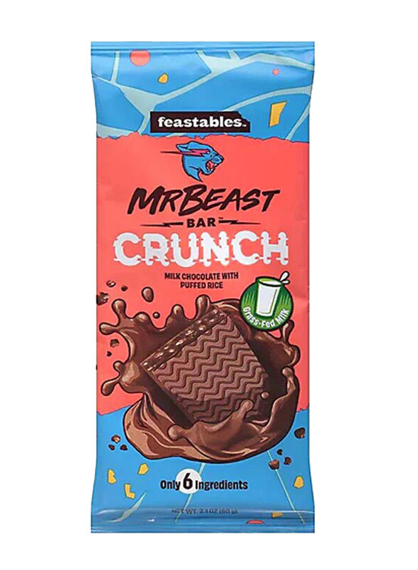 

MrBeast Feastables Milk Chocolate with Puffed Rice Crunch Bar, 60g