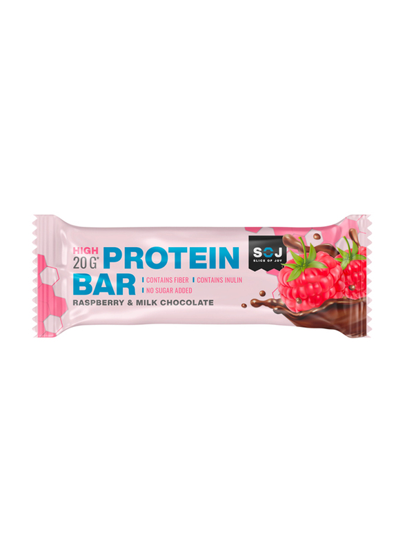 SOJ Milk Chocolate High Protein Bar, 50gm, Raspberry