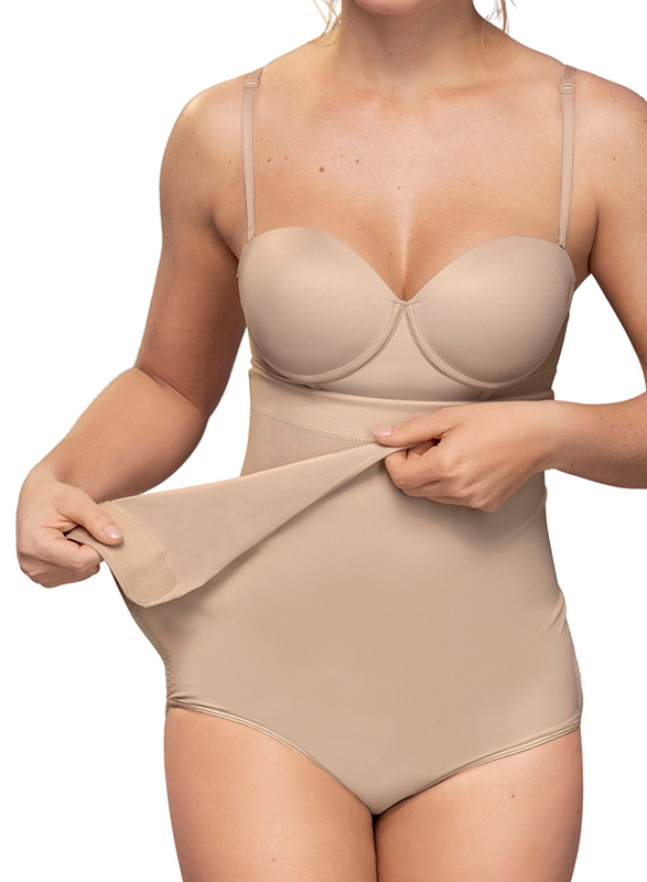 Mums & Bumps Leonisa High-Waisted Postpartum Panty with Adjustable Belly Wrap for Natural or C-Section Birth, Nude Beige, Medium