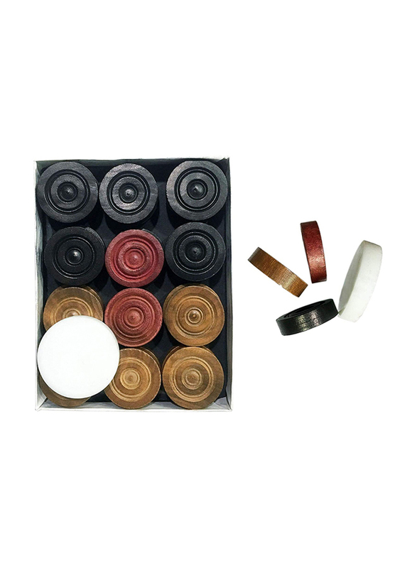 25-Piece Wooden Carrom Coins with Striker, Ages 6+, Multicolour