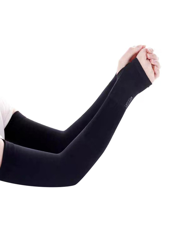 Lit Slim UV Protection Arm Sleeves Outside Cooling Athletic Hand Cover Unisex, Black