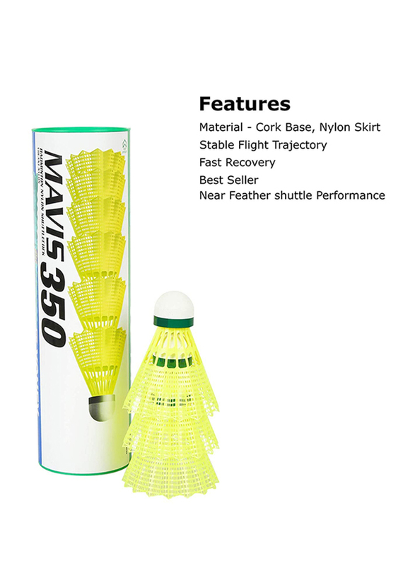 Yonex Mavis 350 Slow Speed Shuttlecock, 6 Pieces, Yellow