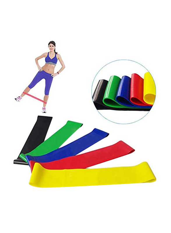 5 Color Body Building Yoga Stretch Bands, 5-Piece, Multicolour