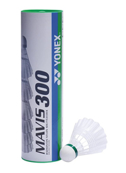 Yonex Mavis 300 Slow Beat Nylon Shuttlecocks, 6 Pieces, White/Green